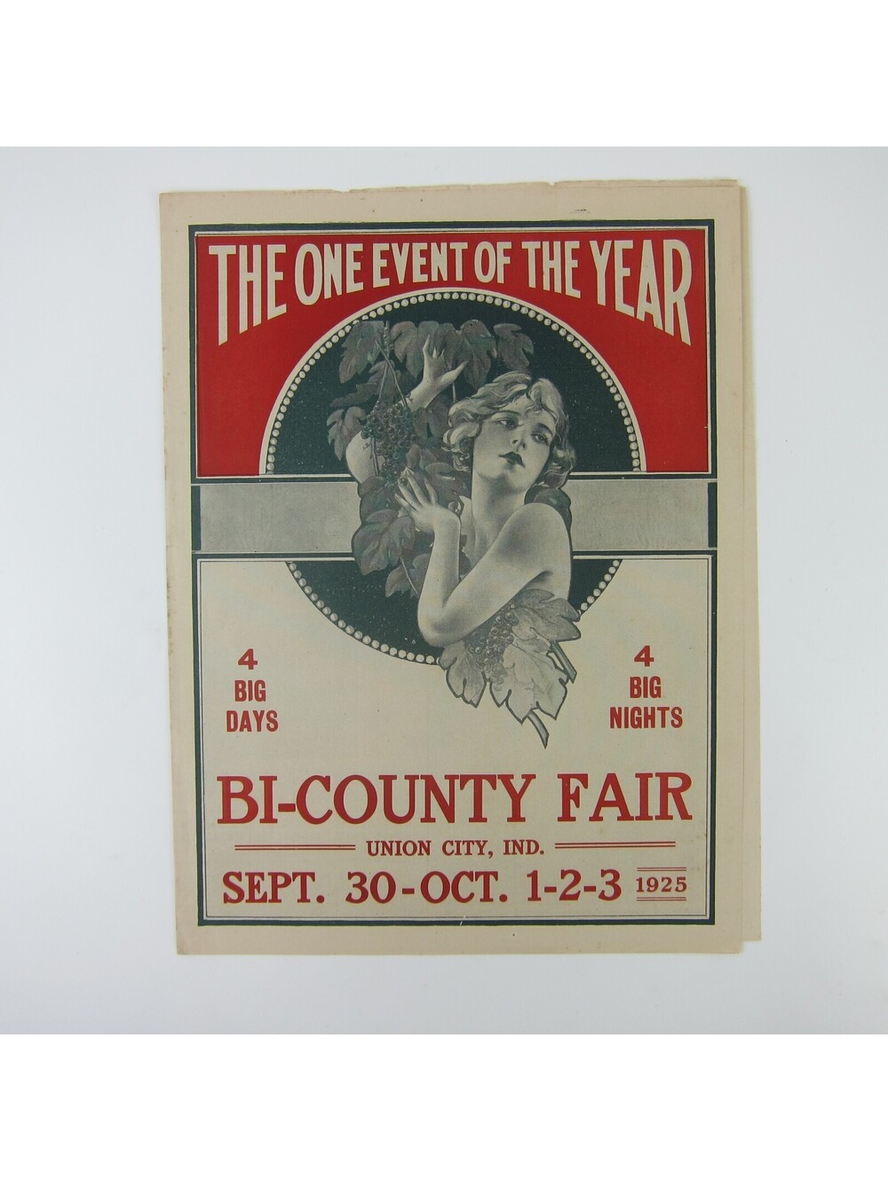 Union City Indiana Bi-County Fair Poster Art Deco Bifold Flyer Antique 1925 RARE